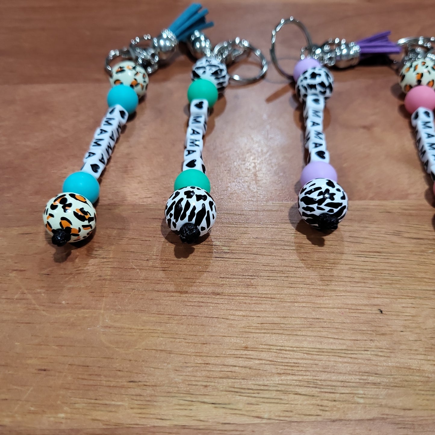 Animal Print Mama Beaded Keychains