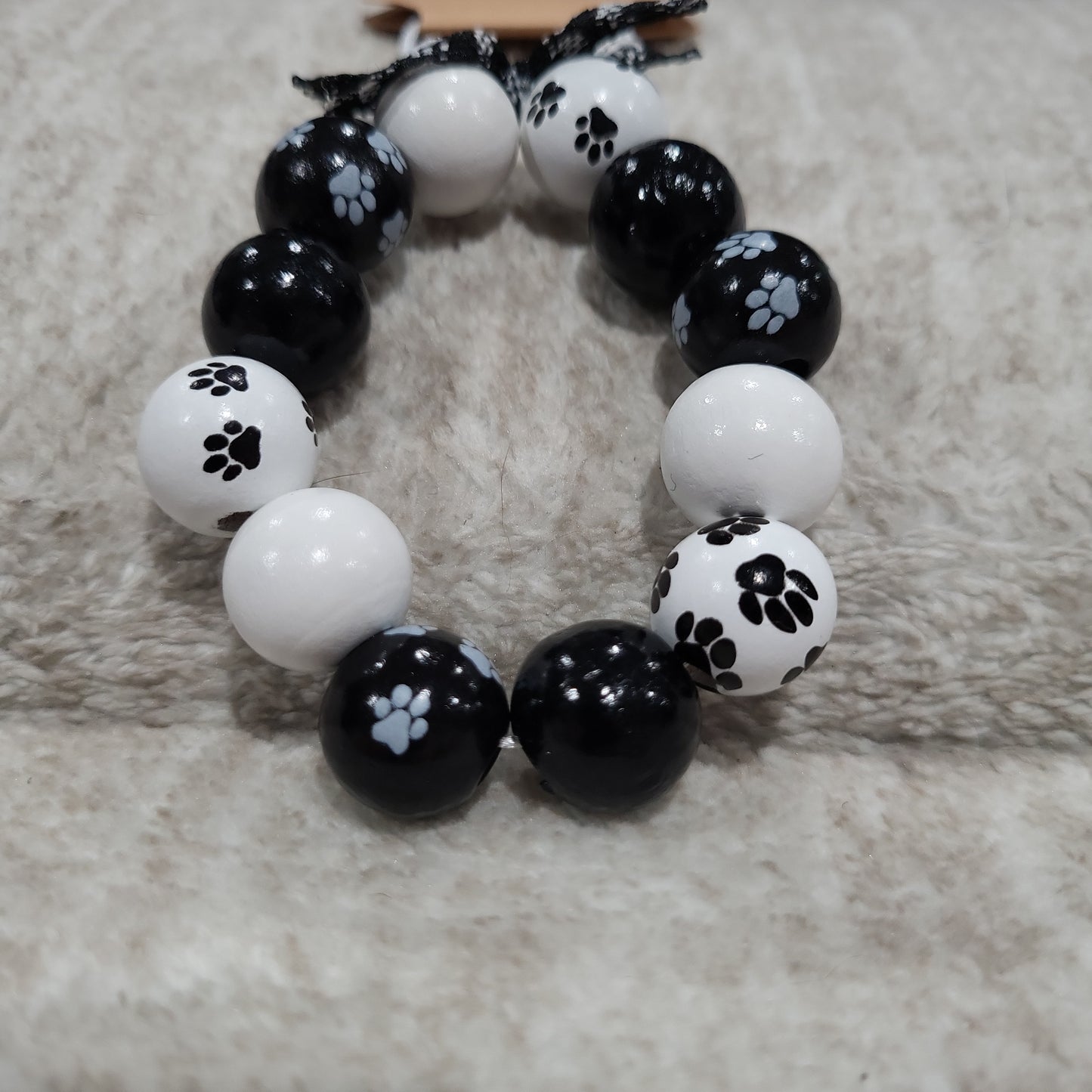 Black And White Paw Print Wooden Bead Ornaments