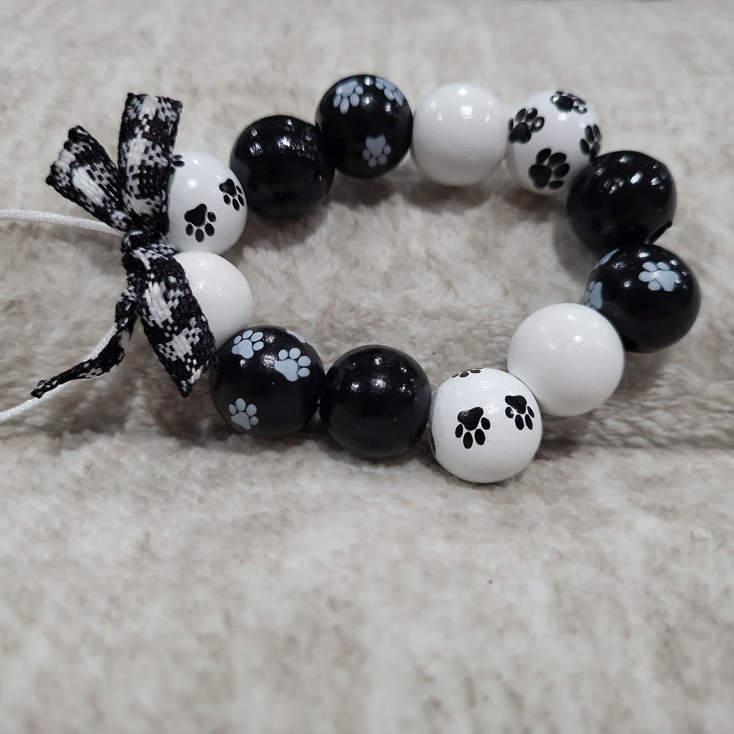 Black And White Paw Print Wooden Bead Ornaments